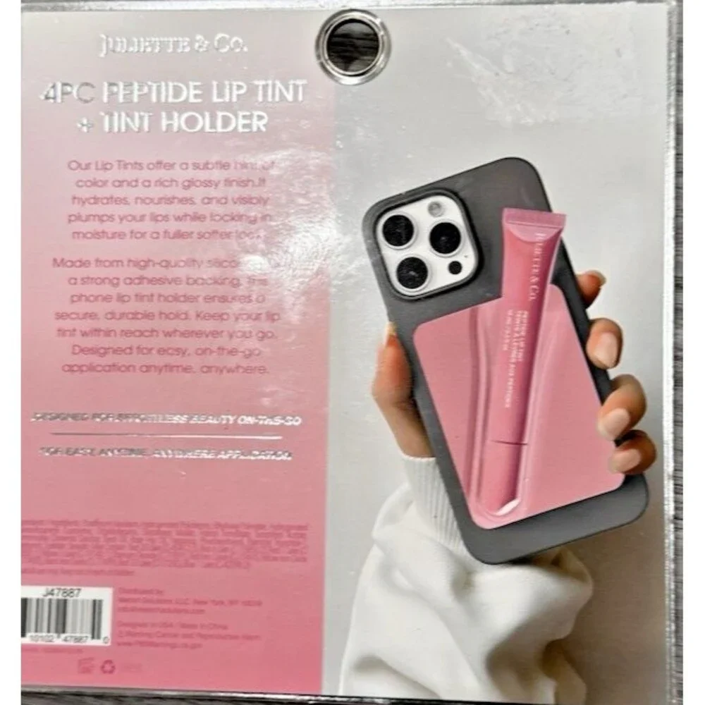 Juliette & Co Peptide Lip Tint & Lip Balm Set 4 Pc w/ Silicone Phone Holder New